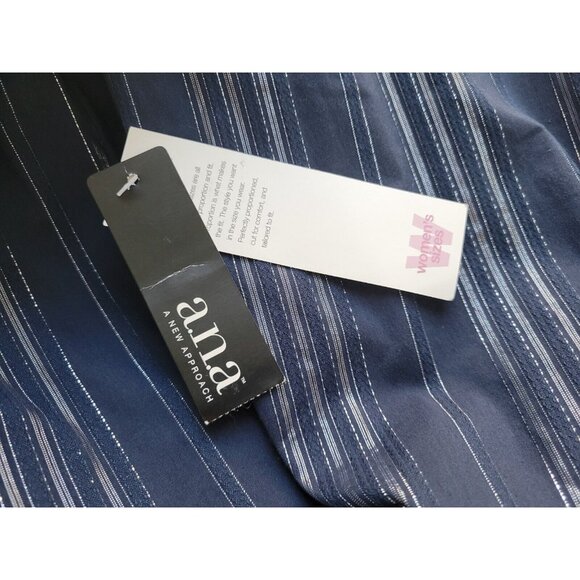 Ana Womens Top 3X Plus Long Sleeve Button Up Blue Silver Metallic STR107E - Picture 8 of 11